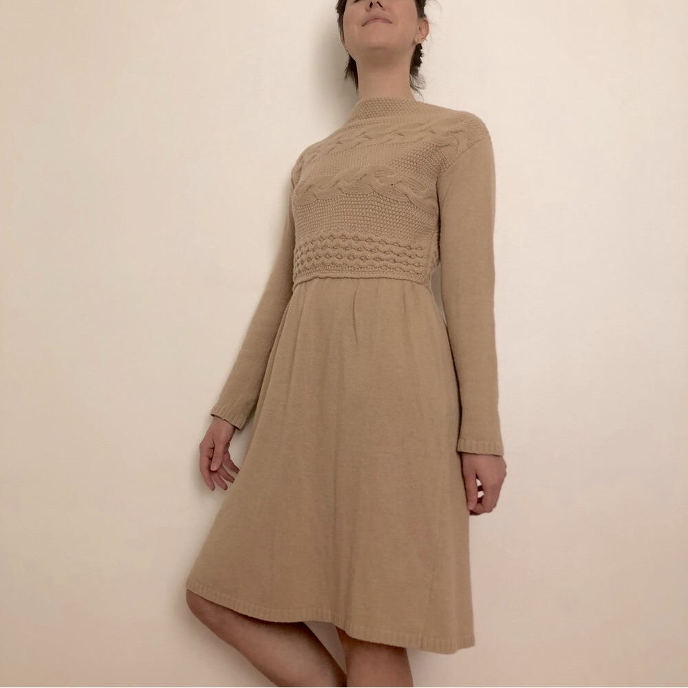 Women's Cable Knit Long Sleeve Dress - Beige